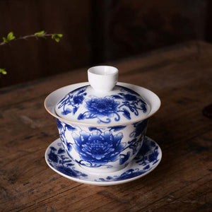 Blue & White China with gold desrciption